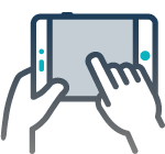 Icon of hands pointing at a tablet