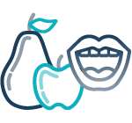 Icon of a mouth, a pear and an apple