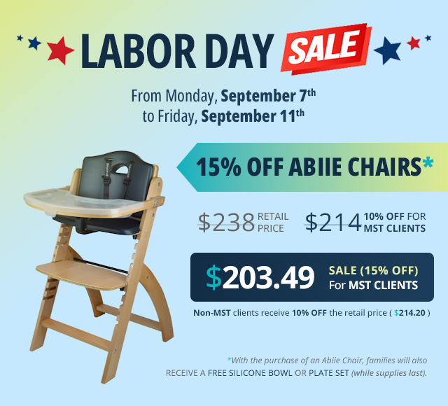 MST Labor Day Sale - 15% OFF Abiie Chairs for MST Clients, 10% OFF for non-MST clients.