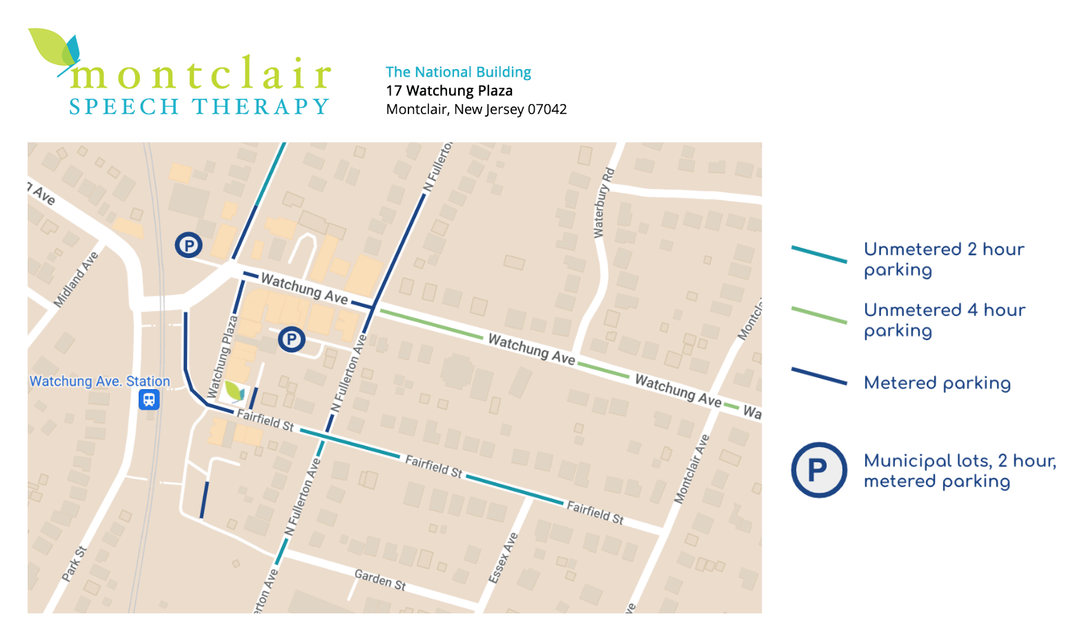 Montclair Speech Therapy parking map